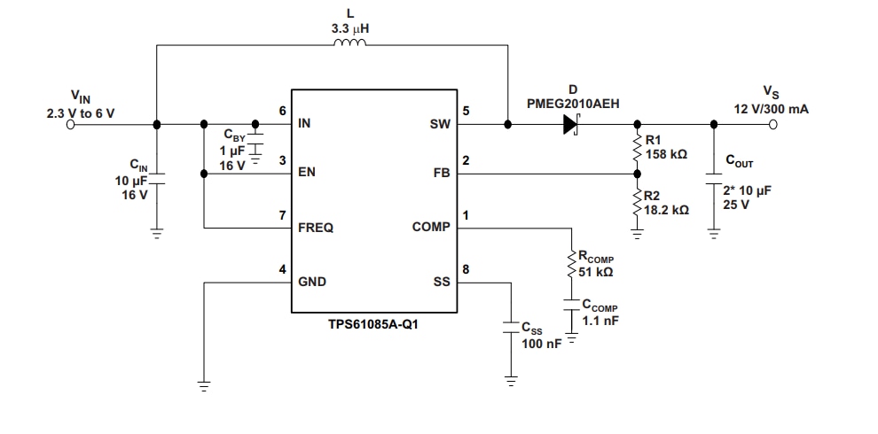 原理图 - Texas Instruments TPS61085A-Q1升压直流-直流转换器